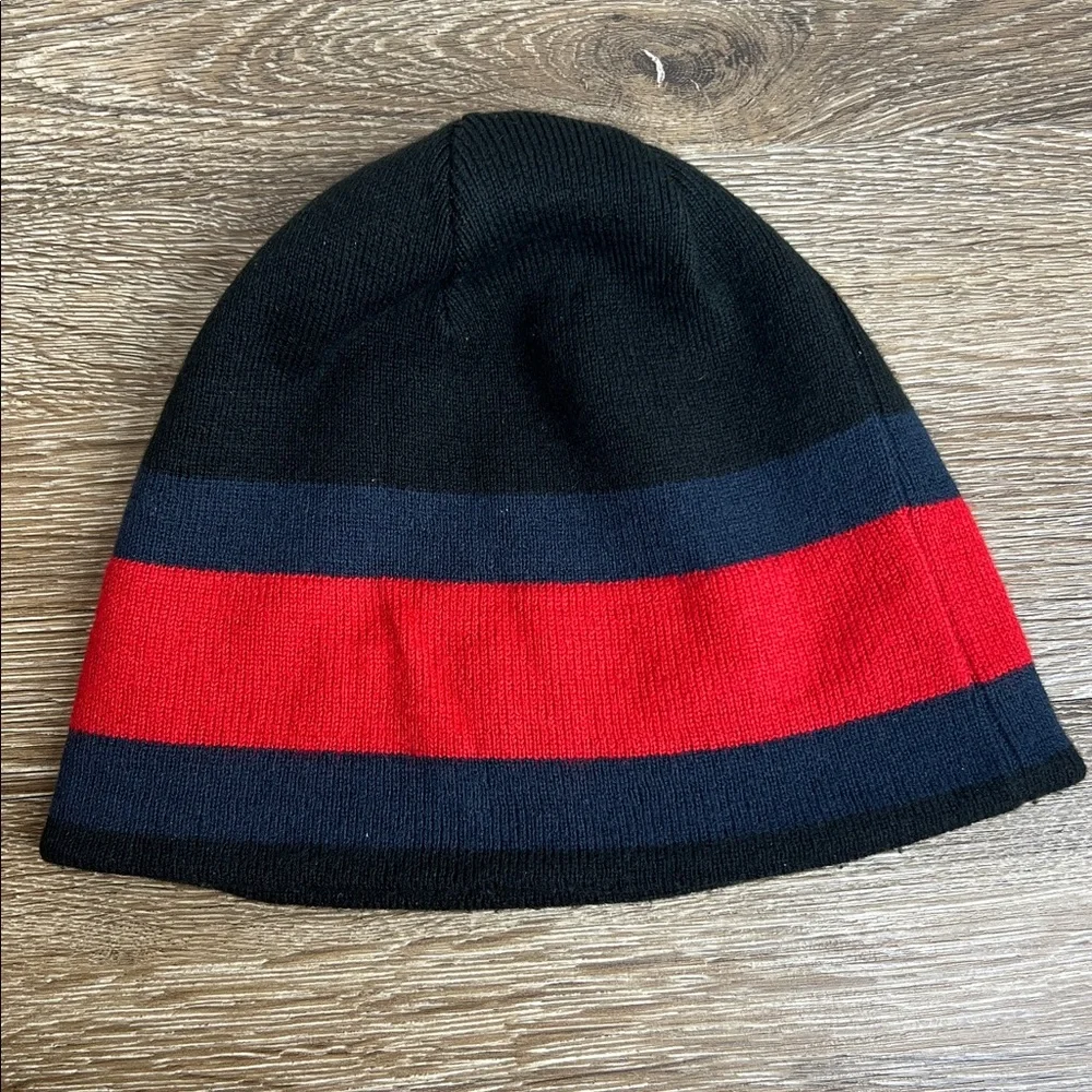 Tommy Hilfiger Reversible Knit Beanie & Scarf Set Black Red Logo Flag Hat OS